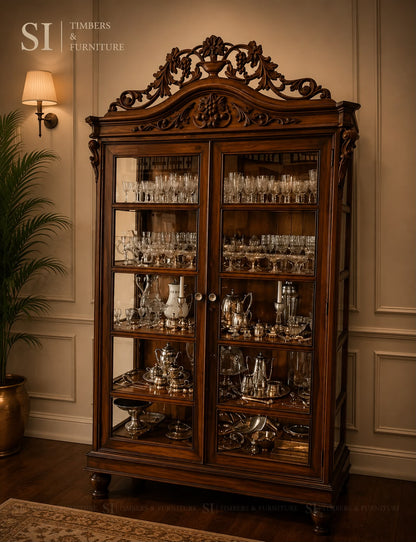 Luxury Hand-Carved Rosewood Glass Display Showcase - Image 1