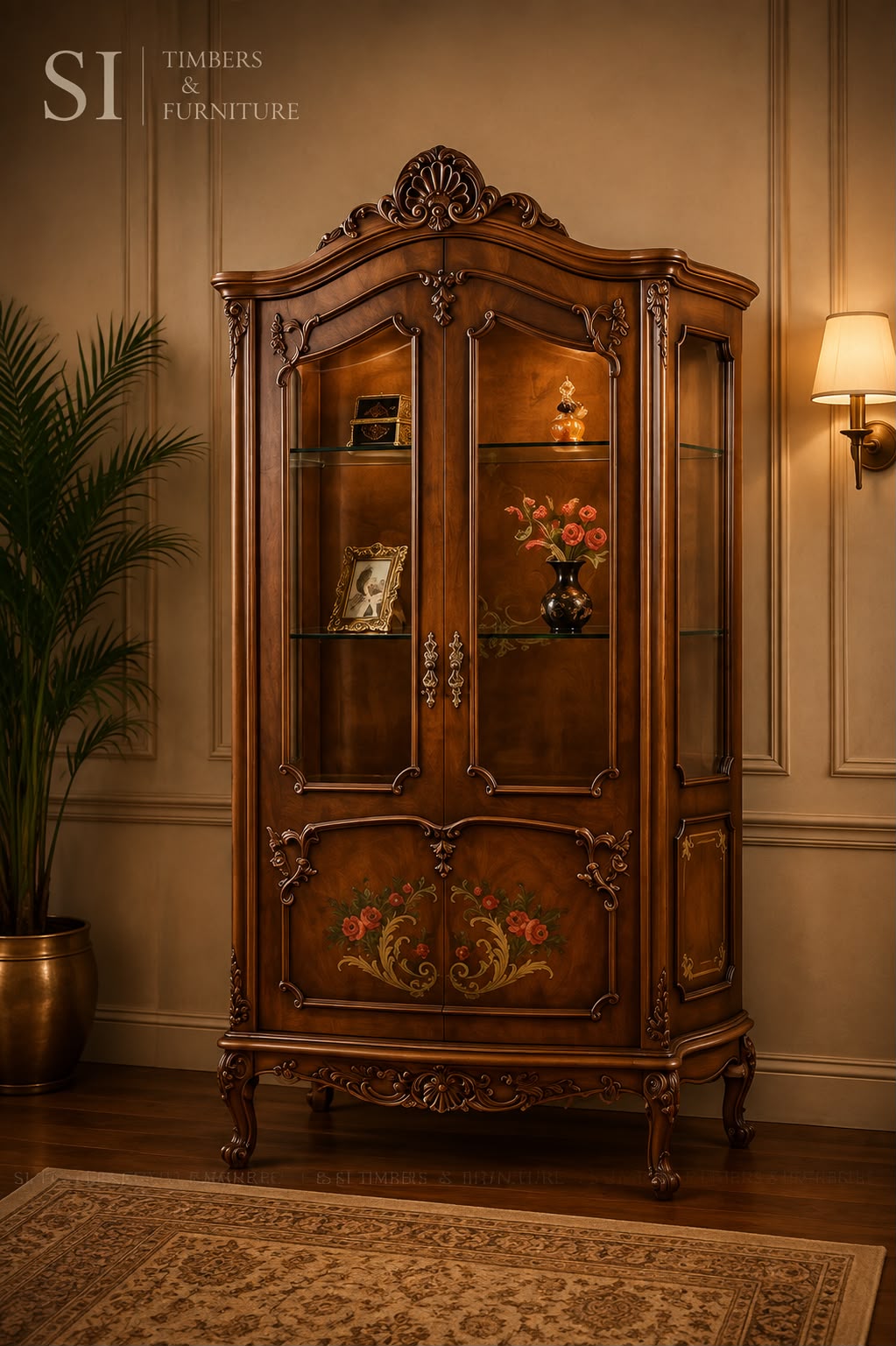 Luxury Hand-Carved Rosewood Glass Display Showcase - Image 2