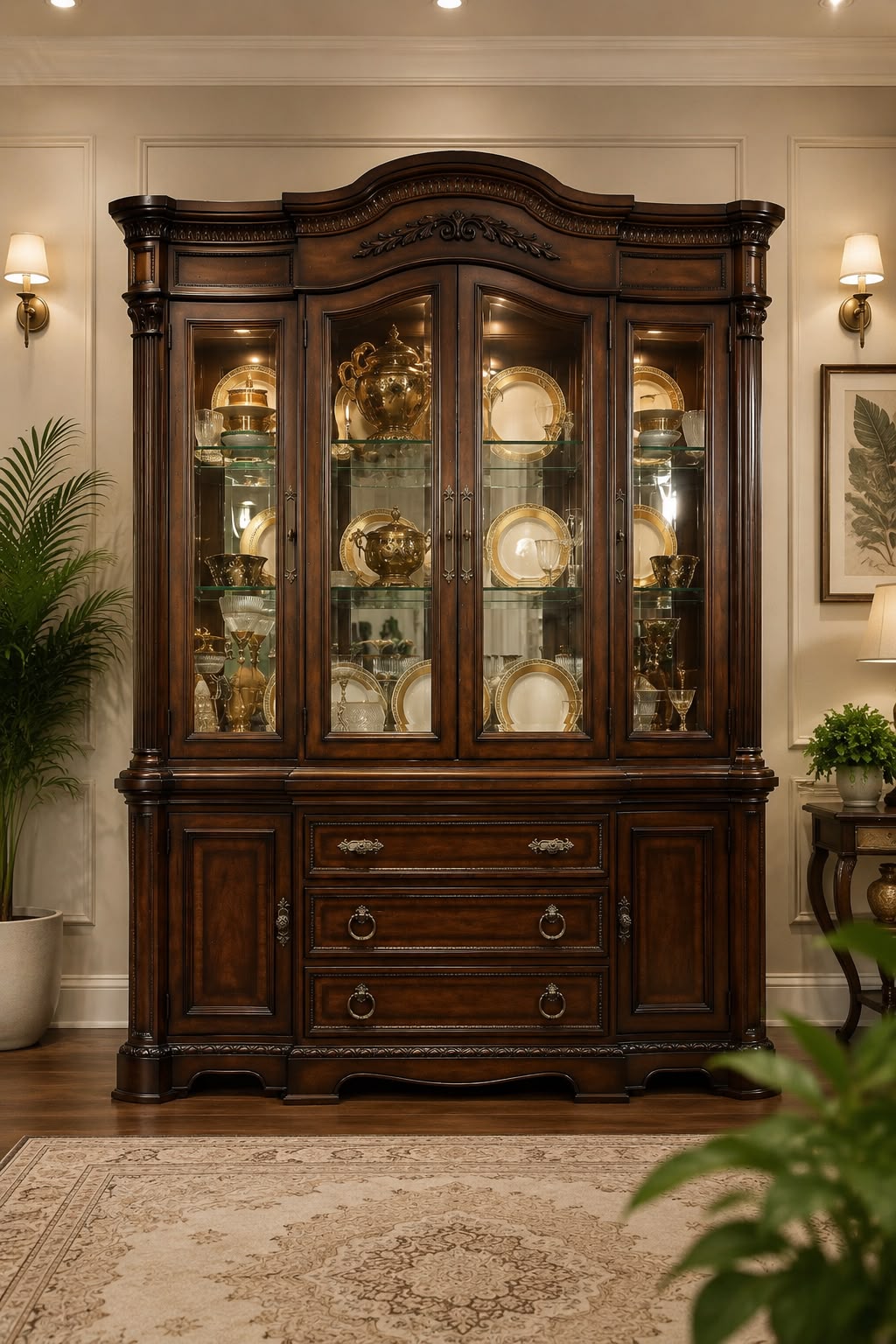 Luxury Hand-Carved Rosewood Glass Display Showcase - Image 3