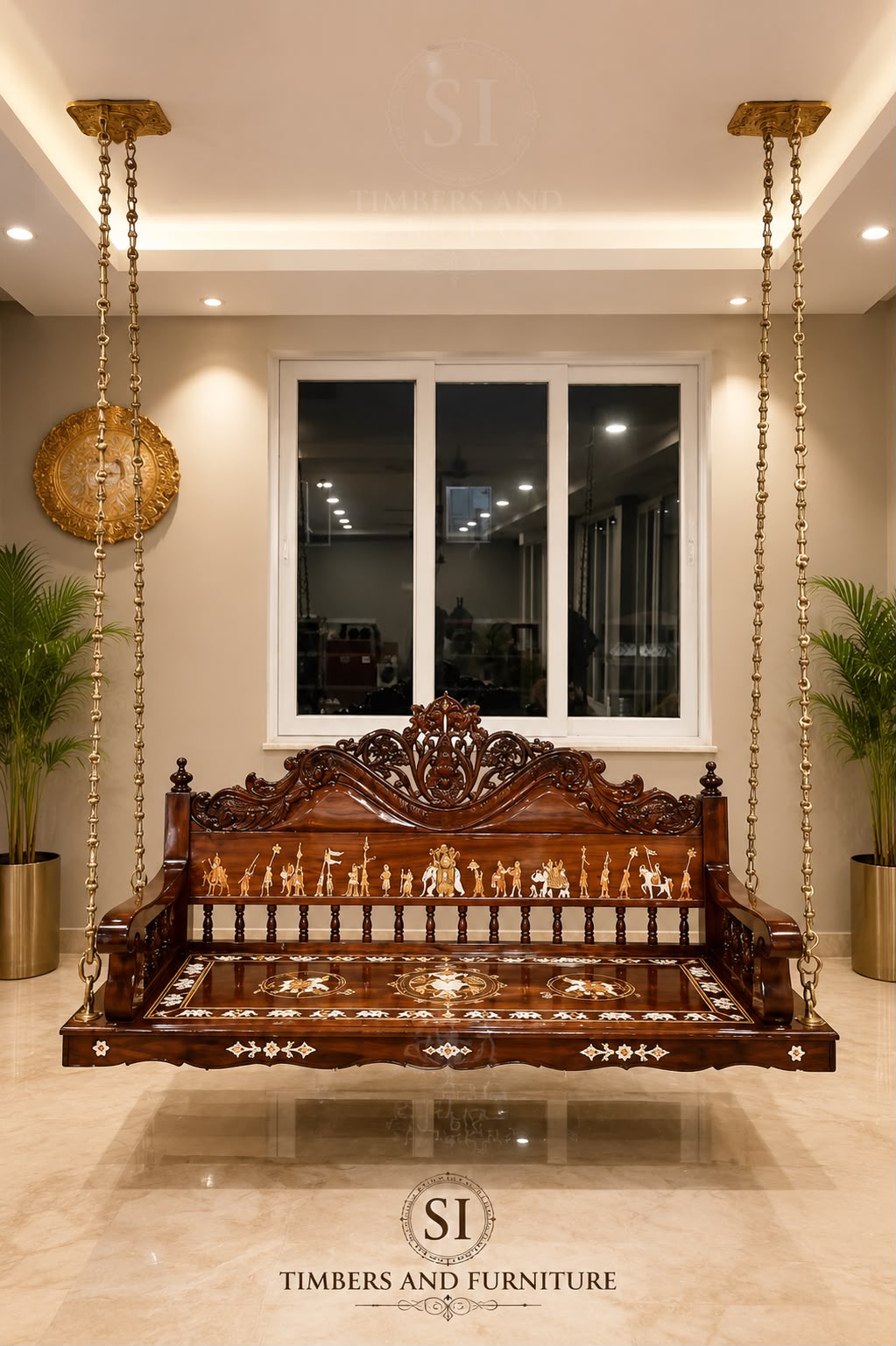 Royal Rosewood Ceiling-Mounted Swing with Inlay Work - Image 1