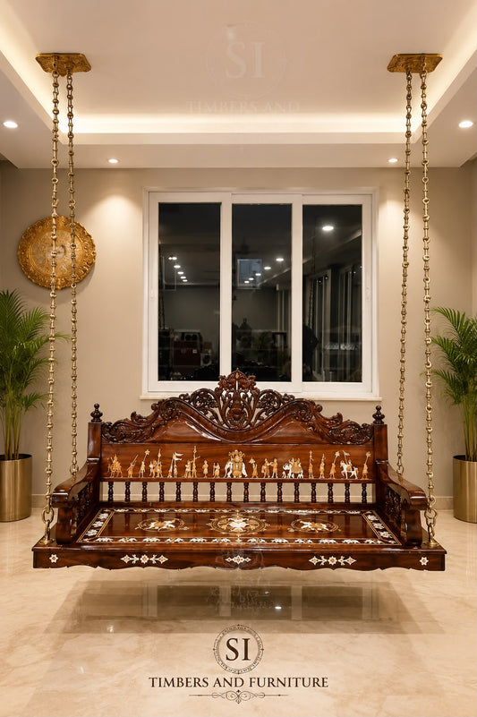 Royal Rosewood Ceiling-Mounted Swing with Inlay Work - Image 1