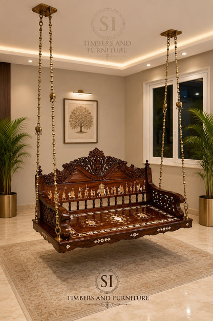 Royal Rosewood Ceiling-Mounted Swing with Inlay Work - Image 2