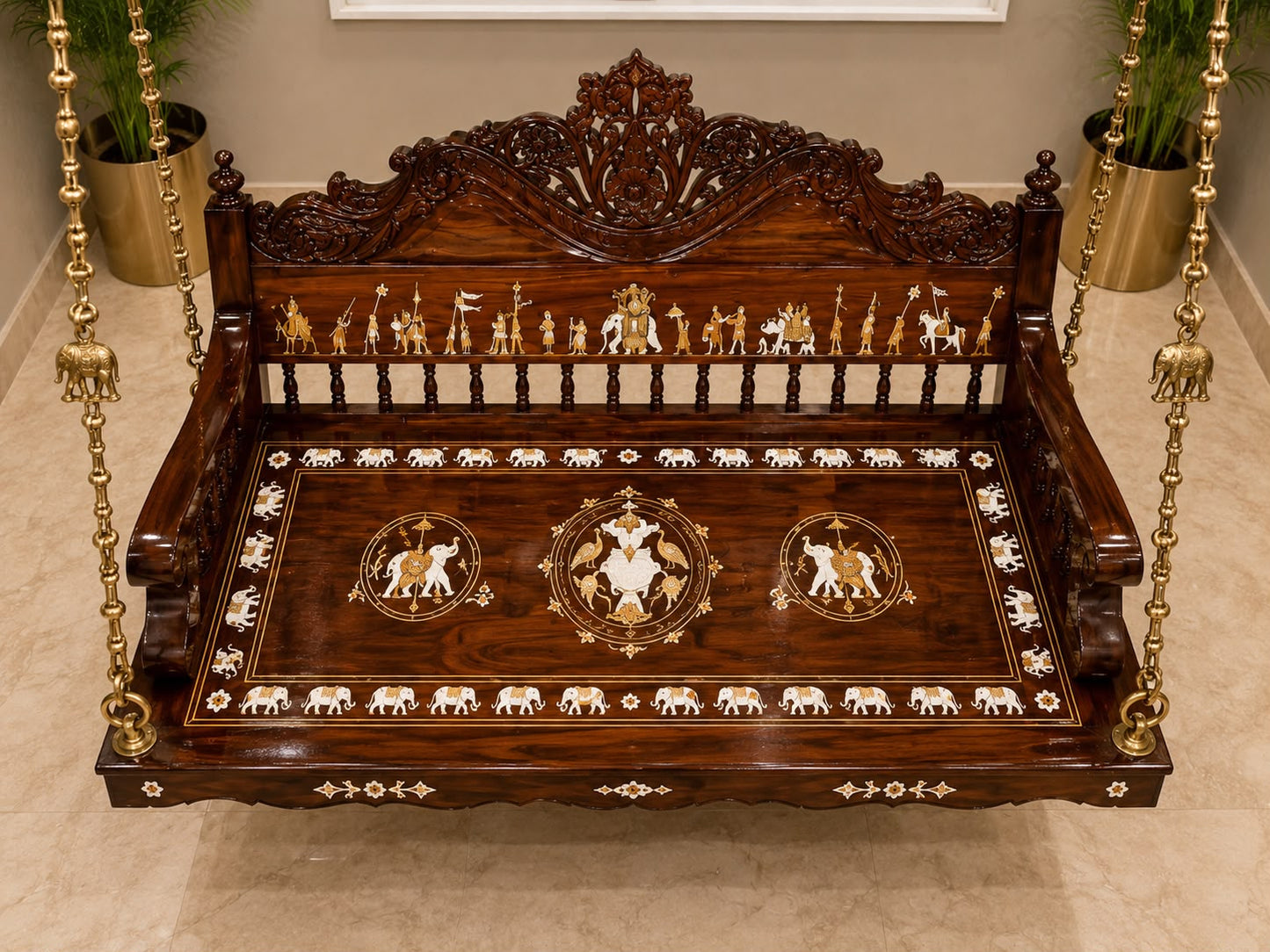 Royal Rosewood Ceiling-Mounted Swing with Inlay Work - Image 3