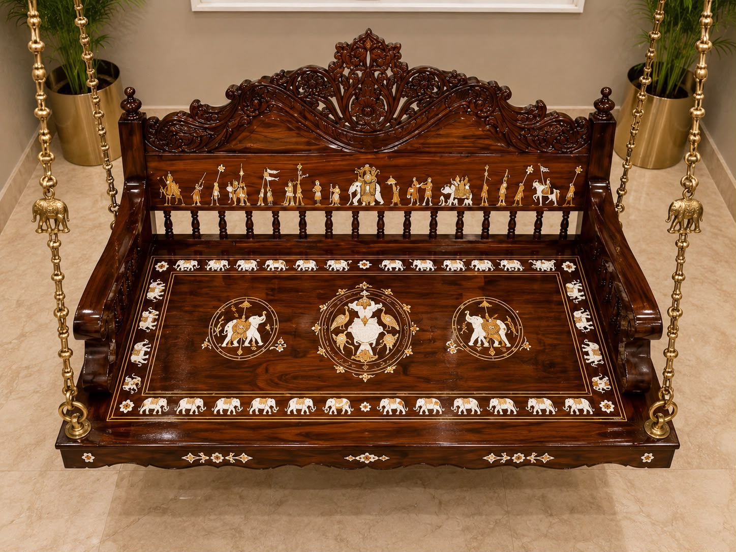 Royal Rosewood Ceiling-Mounted Swing with Inlay Work - Image 3