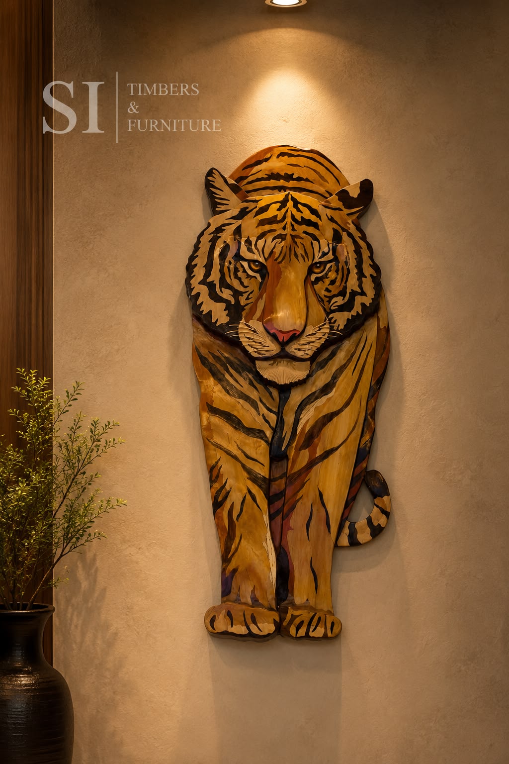 Handcrafted Rosewood 3D Tiger Wall Art - Image 1
