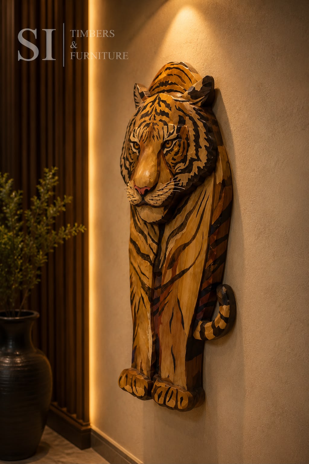 Handcrafted Rosewood 3D Tiger Wall Art - Image 2