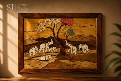 Handcrafted Rosewood Village Life Wall Art - Image 3