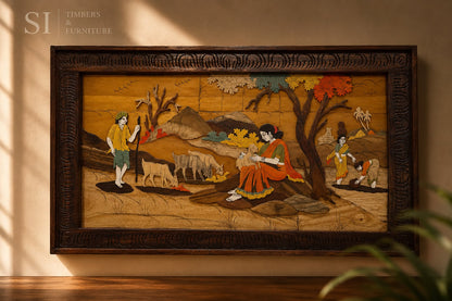 Handcrafted Rosewood Village Life Wall Art - Image 1